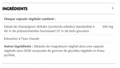 Shiitake 40 % de polysaccharides · 300 mg par capsule - New Roots Herbal