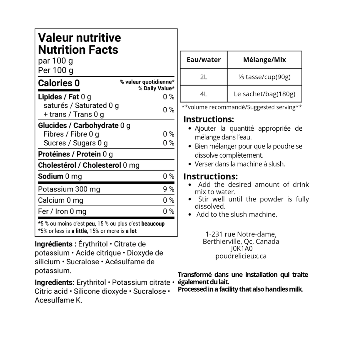 Base et saveur pour Slush sans sucre - Poudrélicieux